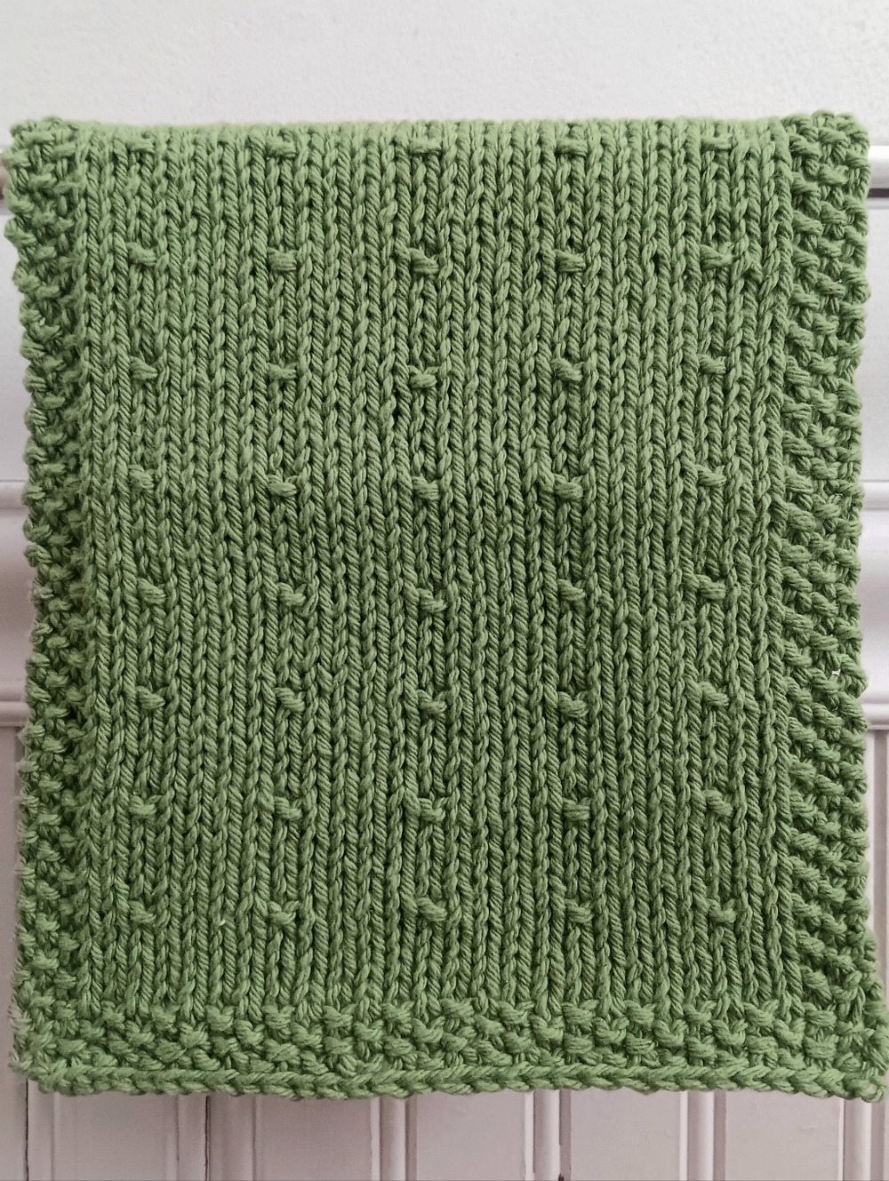 Handmade Handknit Rosemary Green Cotton Dotted Design Fingertip Hand Towel